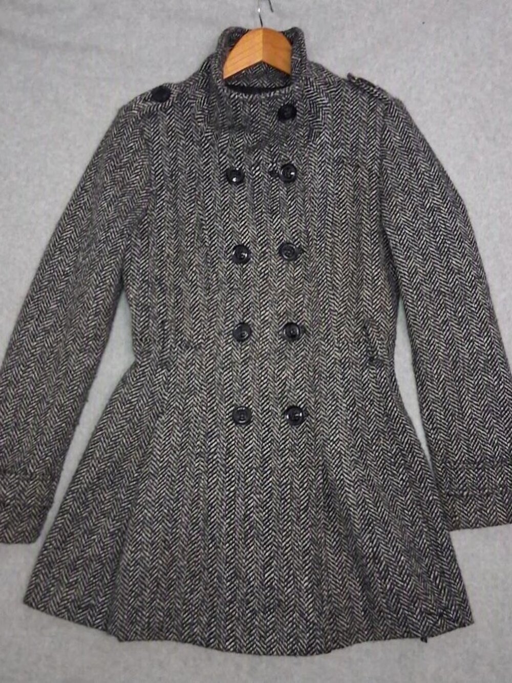 Guess Los Angeles Double Breasted Herringbone Black Woman's Coat Size Medium